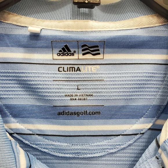 Adidas Climalite Women's Blue White Stripe‎ The Golf Club Breathable Polo Size L - Picture 3 of 5